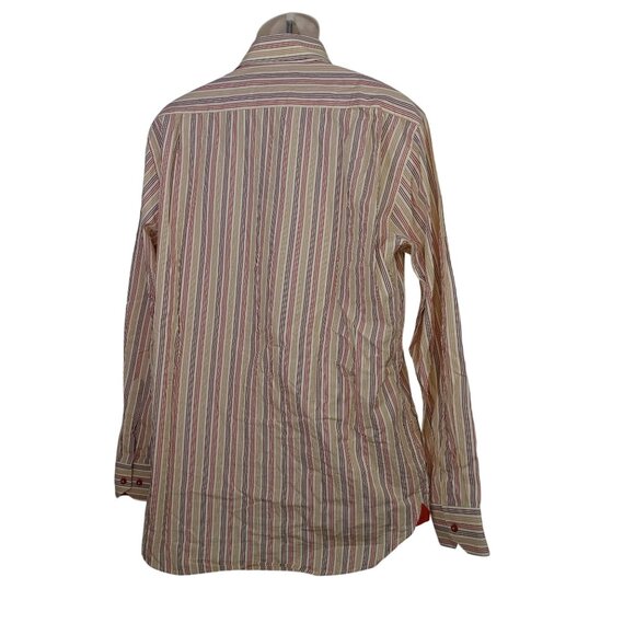 Joseph Bach Orange Rust Multicolor Stripe Long Sleeve Button Up Shirt Men Size L - Picture 4 of 11